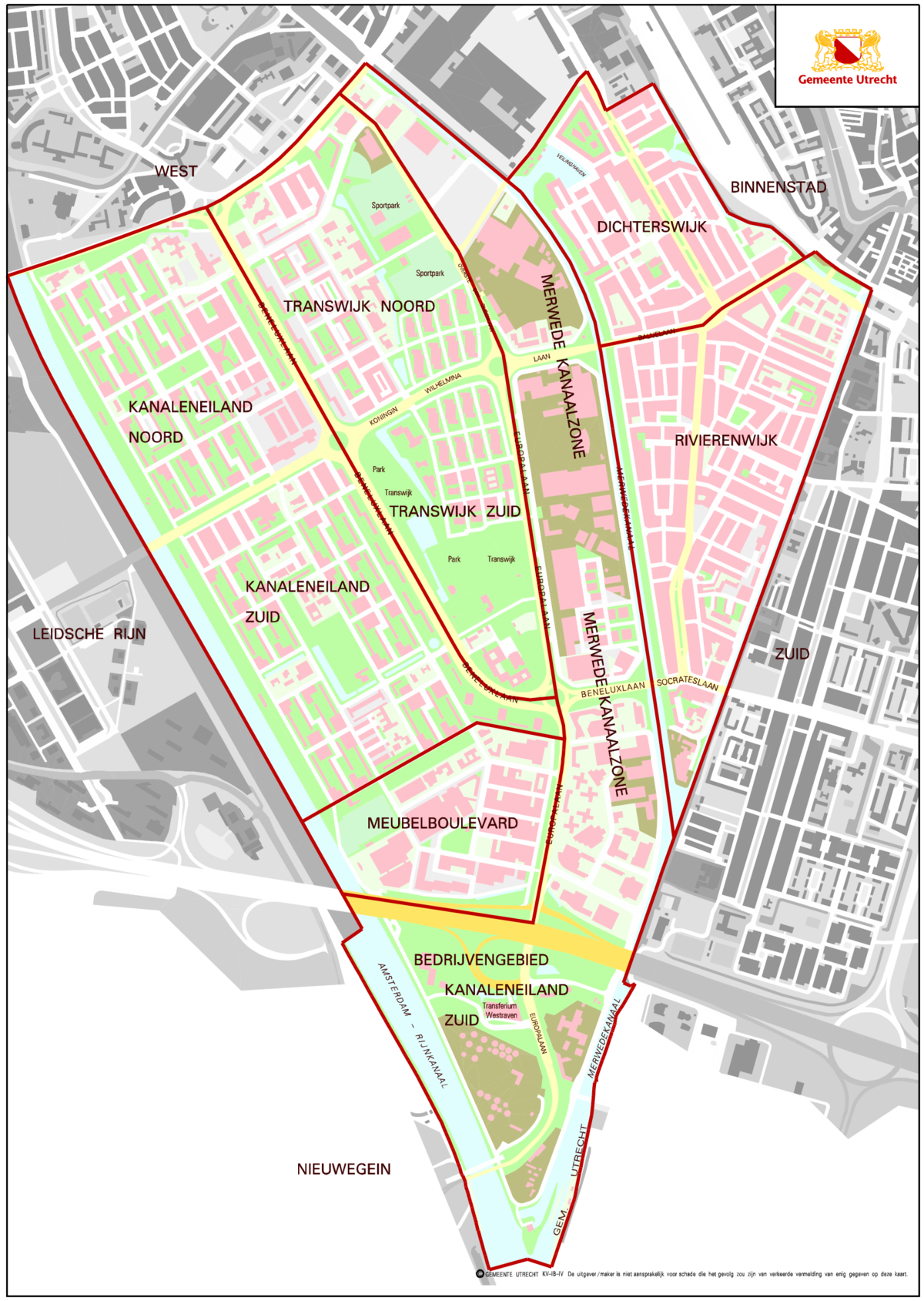 vergroot plattegrond met buurtindeling van de wijk Zuidwest