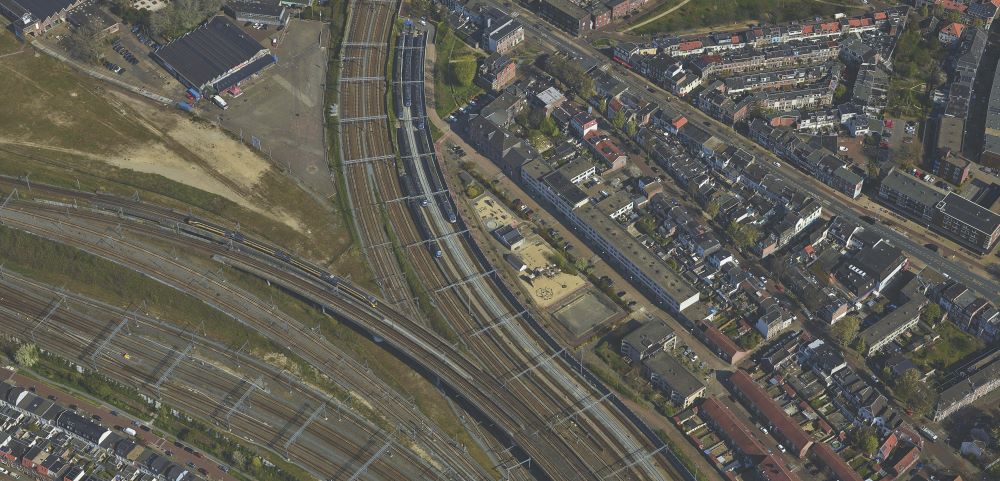 Luchtfoto van het gebied van de nieuwe buurt Wisselspoor. De beschrijving staat in de tekst.