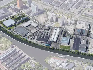 Luchtfoto van deelgebied 6 (fase 1) tussen Eendrachtlaan, Merwedekanaal, Beneluxlaan en Winthontlaan.