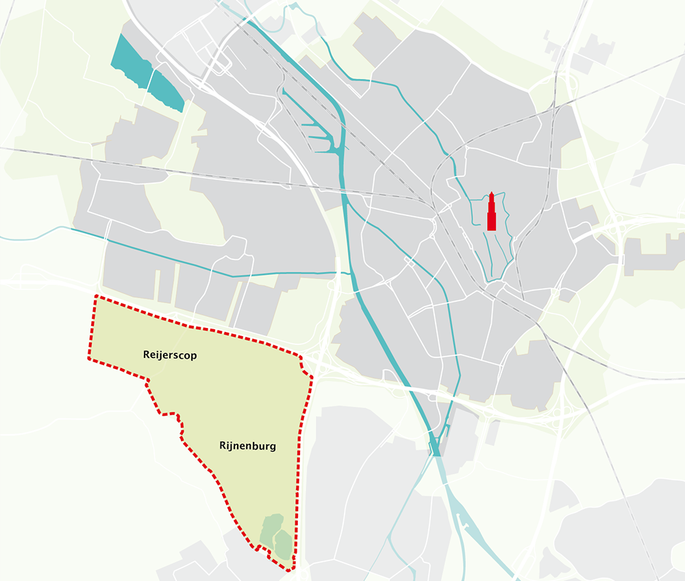 plattegrond met ligging van polder Rijnenburg en Reijerscop