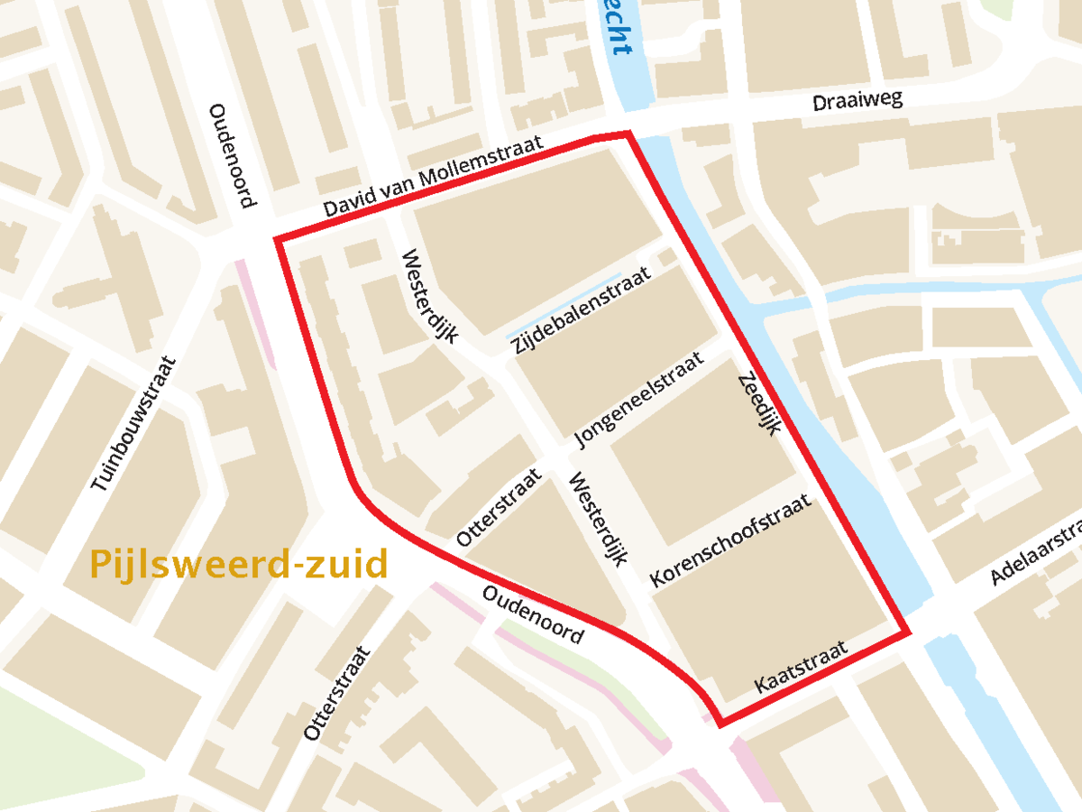 Overzichtskaart met de straten in gebied Pijlsweerd-Zuid.