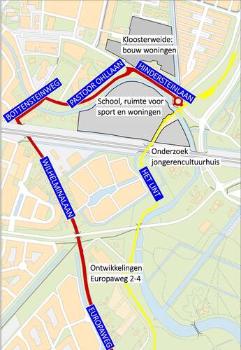 Kaart omgeving Hindersteinlaan, met hierop de gebieden die we ontwikkellingeen