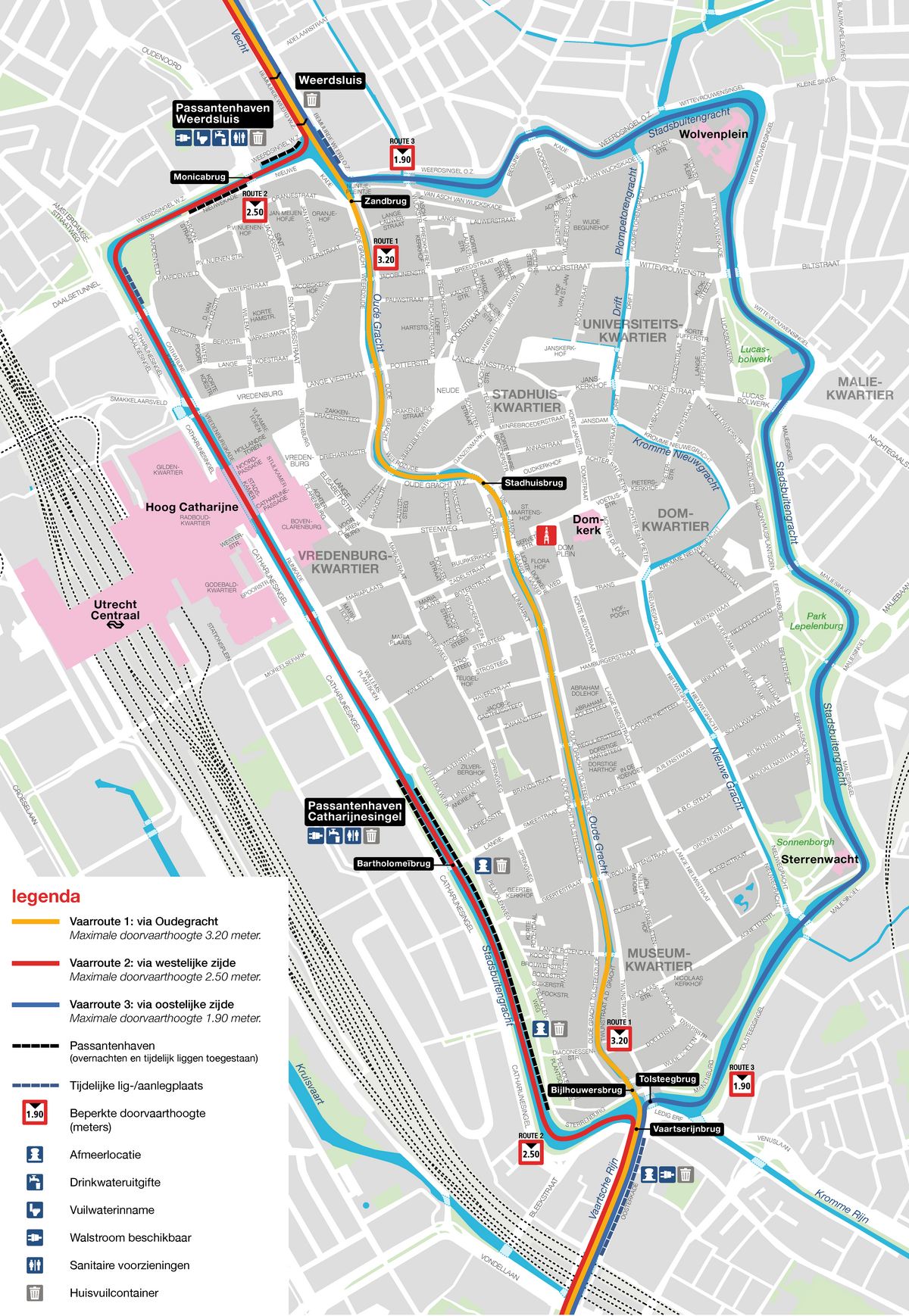 open de vaarkaart (pdf), de aangegeven routes staan in de tekst hierboven