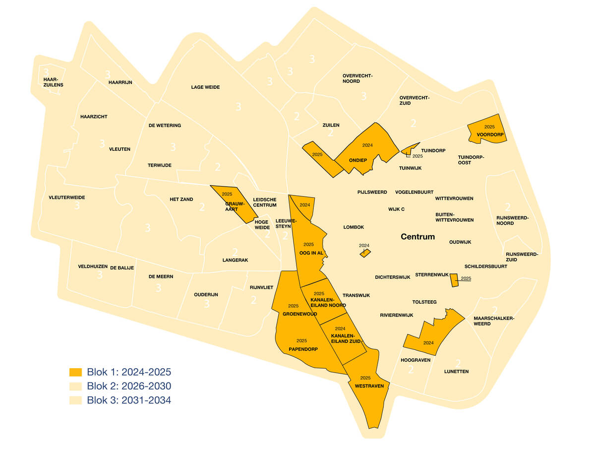Kaart van Utrecht met daarop blok 1. Bij 'Wat staat op de kaart van blok 1 (uitgeschreven)?' staat om welke gebieden het gaat