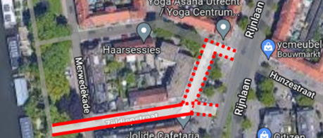 Op de kaart is met rode lijn het gebied gemarkeerd. Het gaat om de Zijldiepstraat en sluit aan op de Hunzestraat en Rijnlaan. Het ligt tussen de Merwedekade en Rijnlaan. 
