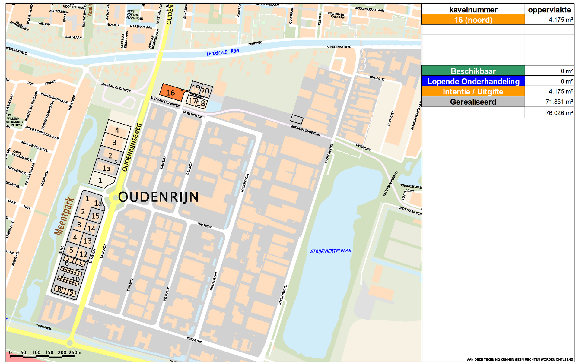 Beschikbare kavel 16 (noord): 4.175 m2 - intentie/uitgifte