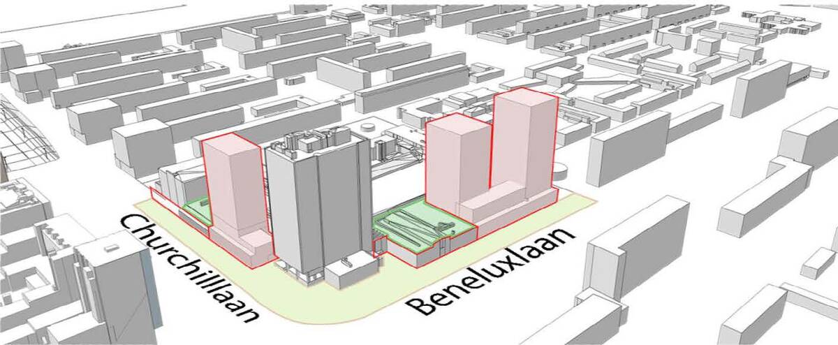 schematische afbeelding winkelcentrum met nieuwe gebouwen beschreven onder Wat komt er