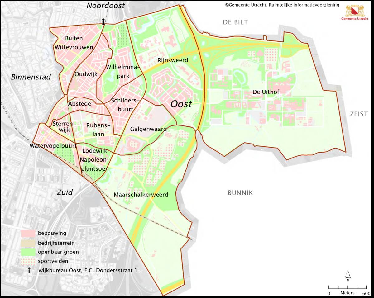 vergroot kaart buurtindeling oost