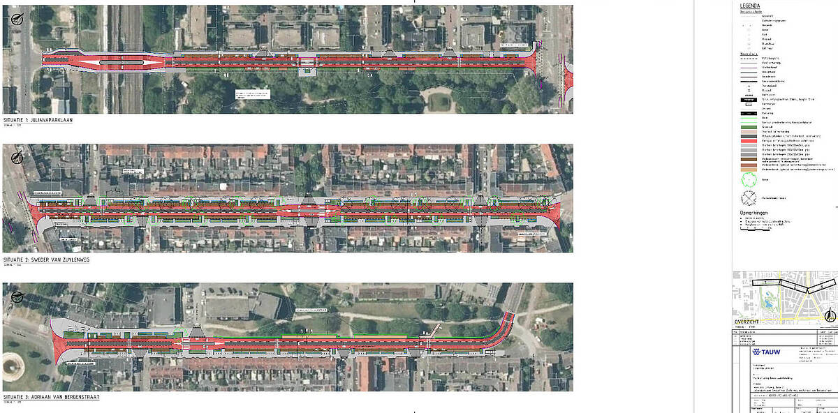 Klik om te vergroten, technische tekeningen met het voorlopig ontwerp van de 3 straten