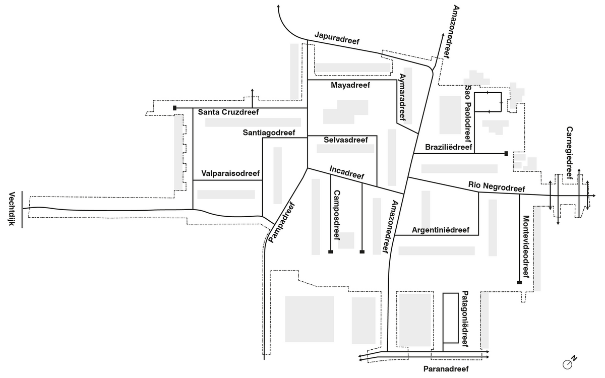 kaart met gebied amazonekwartier, zoals beschreven in het uitklapmenu eronder
