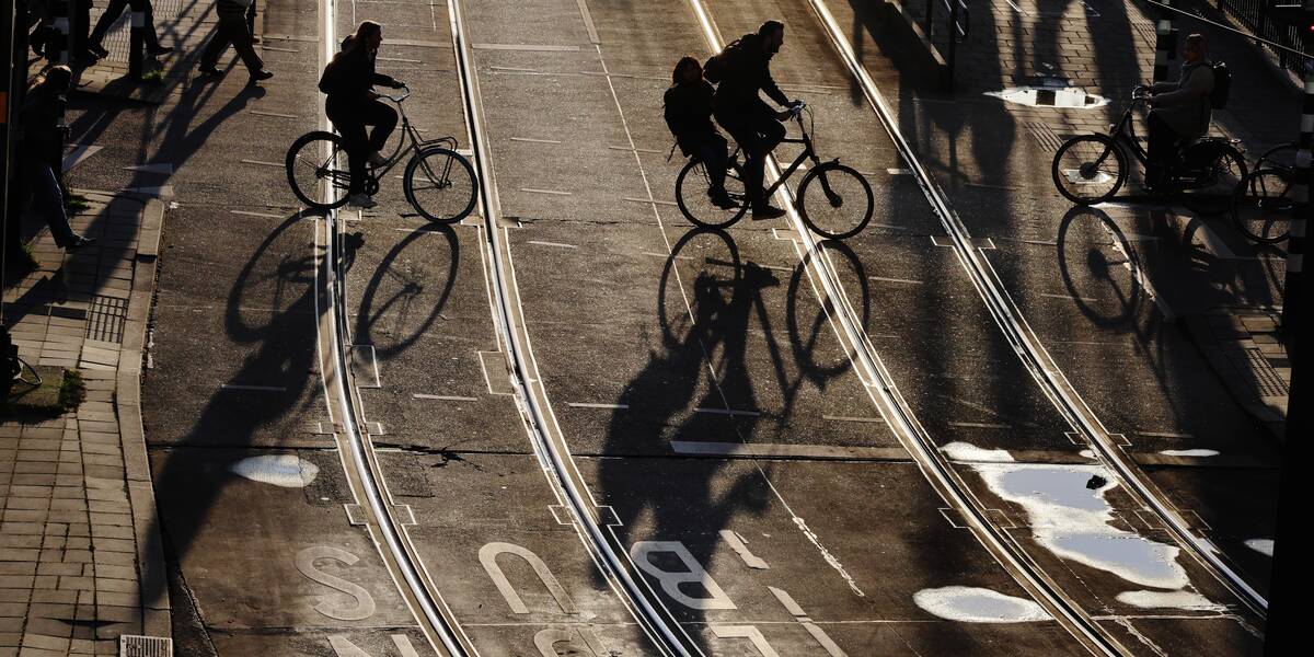 Link naar foto in Flickr: fietsers steken over bij het Jaarbeursplein.
