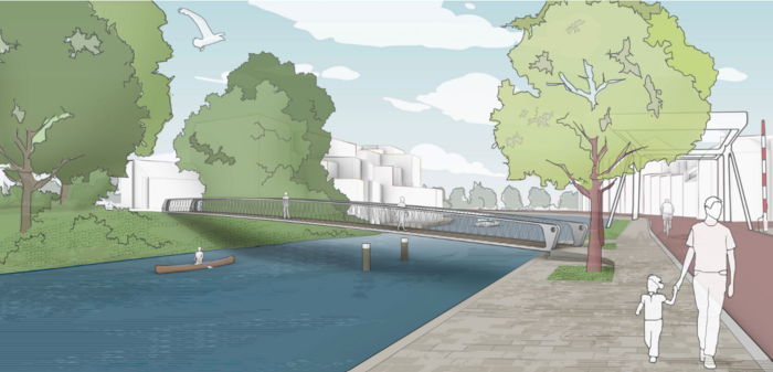 Illustratie van nieuwe brug naar Wolvenplein Illustratie van nieuwe brug naar Wolvenplein