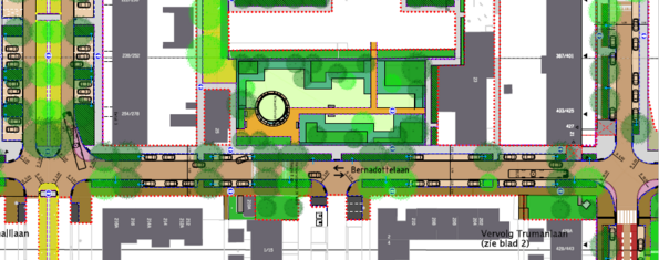 plattegrond ontwerp Bernadottelaan, deel Marschalllaan-Trumanlaan, zie de beschrijving in de tekst
