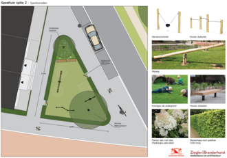 Plattegrond en afbeeldingen van de inrichting van de nieuwe speelplek