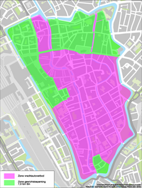 klik en vergroot kaart binnenstad waar voertuigen niet zwaarden dan 3,5 ton in mogen, zie omschrijving eronder