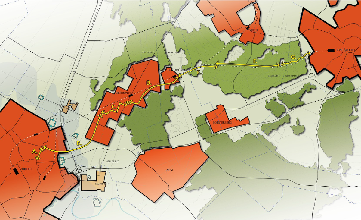 Vergroot de kaart met daarop de doorfietsroute Utrecht-Amersfoort