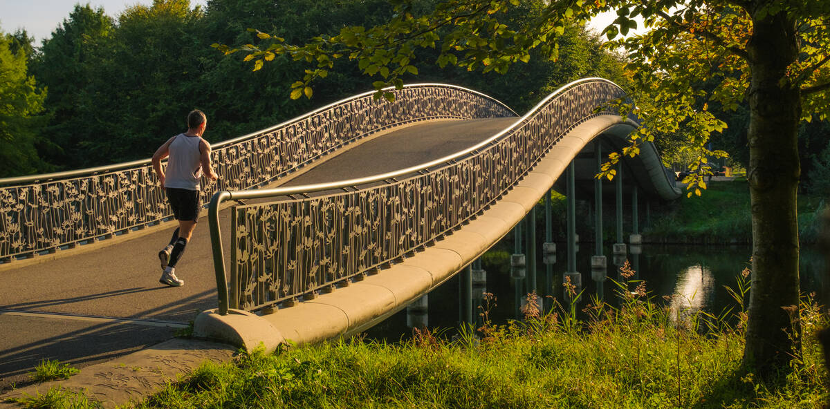 Link naar foto in Flickr: hardloper gaat over de Lelievijverbrug.