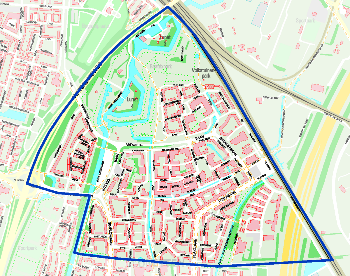 Klik om kaart van het gebied te vergroten. stratenlijst onder de kaart.