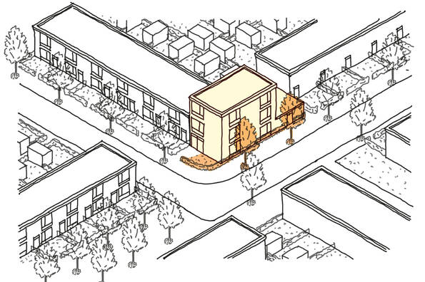 Schets van de gebouwen velden 2 en 3