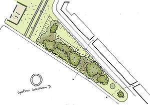 Tekening ter illustratie van de bosspeeltuin in de groenstrook