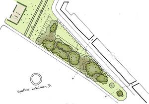 Tekening ter illustratie van de bosspeeltuin in de groenstrook