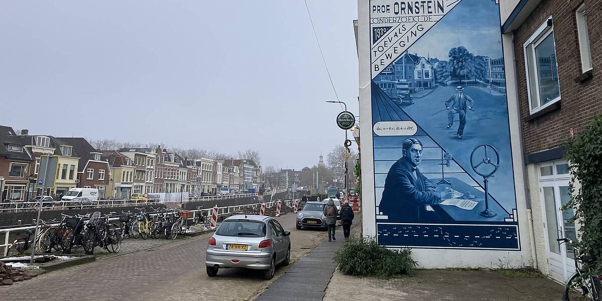 Link naar foto in Flickr: muurschildering van professor Ornstein in de Oosterkade.