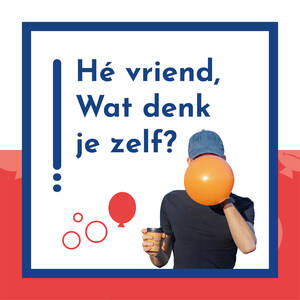 Campagnebeeld van gebruikte lachgasballonnen en -capsules met tekst 'He vriend wat denk je zelf?'