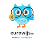 logo eurowijs: blauw uiltje met euromunt