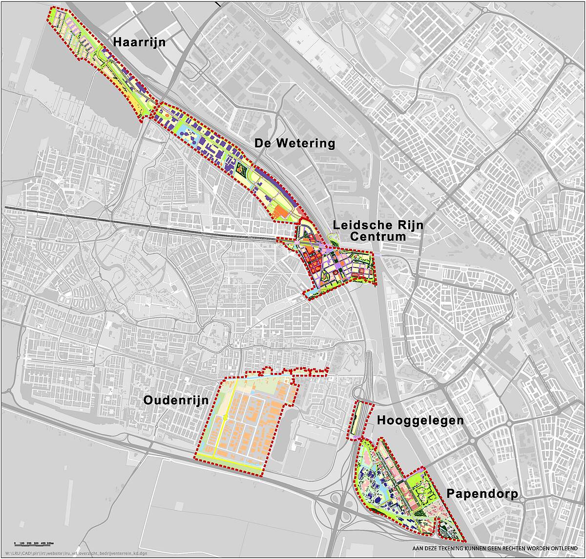 Kaart met gebieden: Haarrijn, De Wetering, Leidsche Rijn Centrum, Ouderijn, Hooggelegen, Papendorp