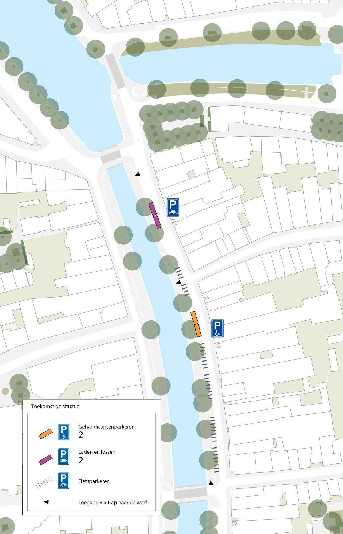klik en vergroot plattegrond parkeerplaatsen situatie toekomst, uitgelegd in de uitklapper eronder