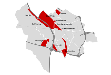 Kaart met bedrijventerreinen in Utrecht
