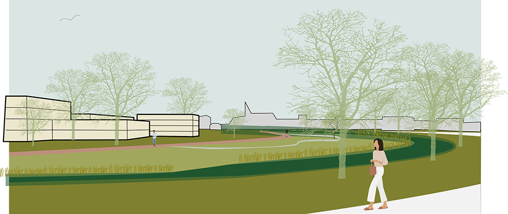 Een voorbeeld van het zicht op de dorpskern van Vleuten vanaf de rotonde