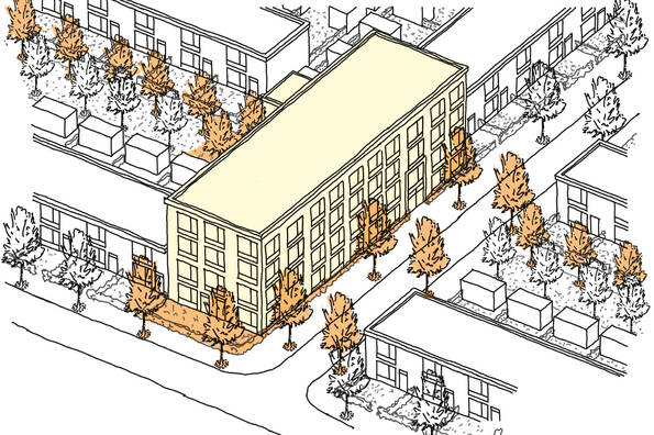 Schets van de gebouwen veld 1