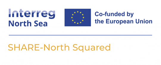 logo van Interreg North Sea, de Europese Unie en SHARE-North Squared