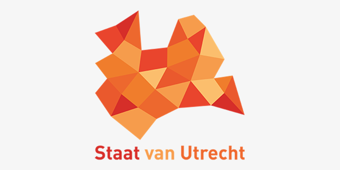 Oranje icoon in de vorm van de provincie Utrecht. Onderschrift: Staat van Utrecht.