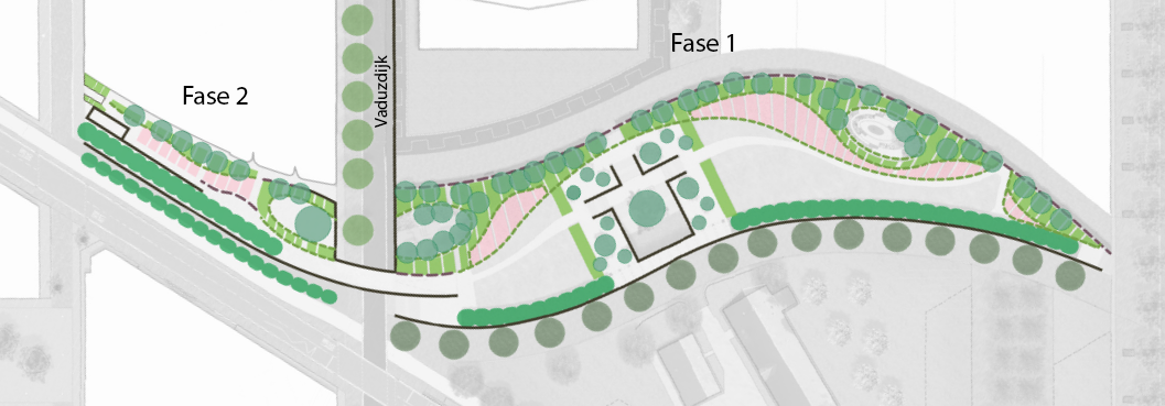 Kaart van stadstuin met fase 1 en 2