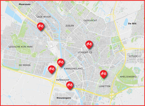 plekken waar de route voor brommers verandert