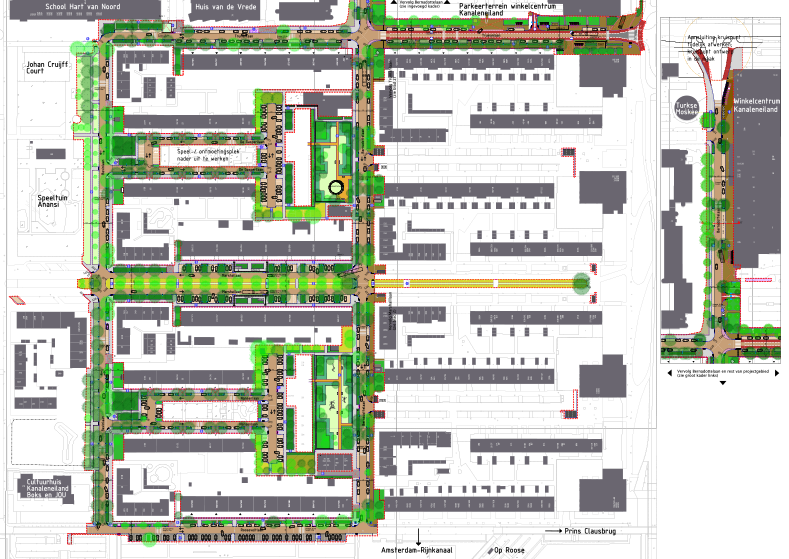 vergroot ontwerp van Bernadottelaan, Bevinlaan en omgeving.