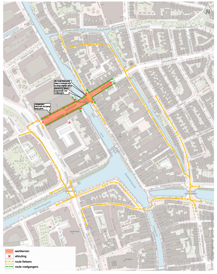 klik en vergroot omleidingsroute fietser en voetganger, omschreven in tekst eronder