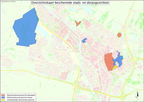 Kaart met locaties van de beschermde stads- en dorpsgezichten