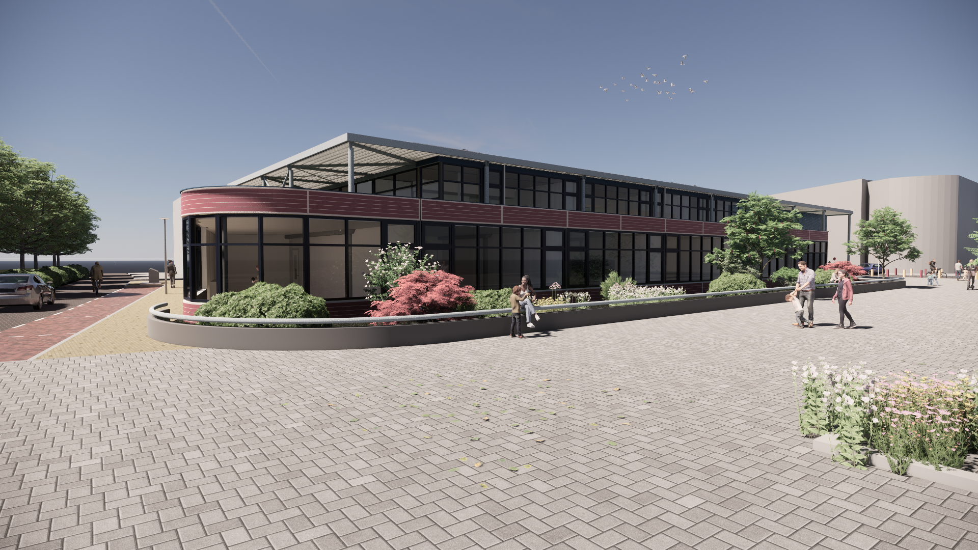 Indruk van het nieuwe schoolgebouw, door Architectuurbureau Sluijmer en van Leeuwen