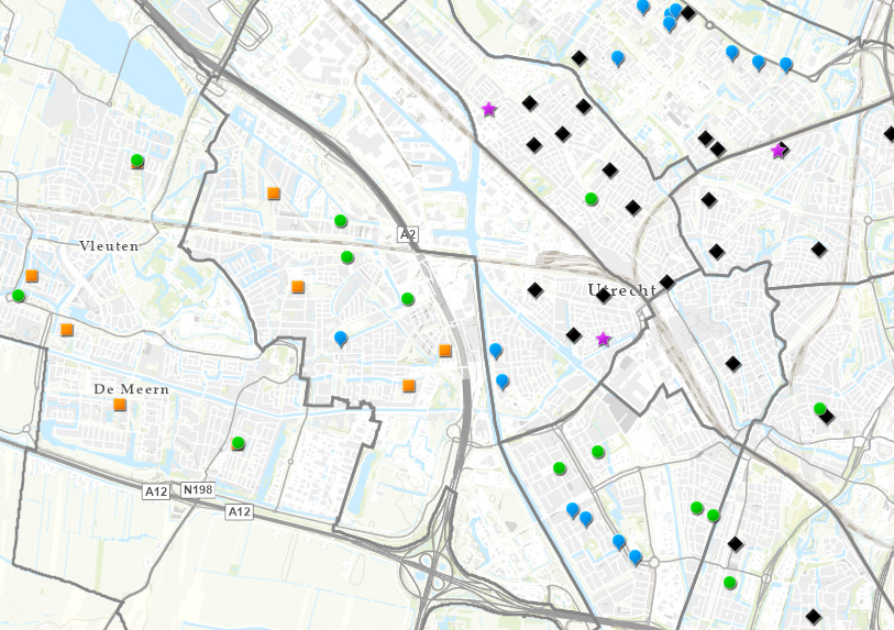 Kaart van Utrecht met aanbieders voorschoolse opvang